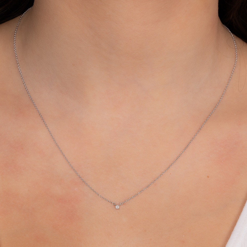 Diamond ct. 0.03-0.08 Round Solitaire Necklace, 14K Gold Micro Diamond Necklace