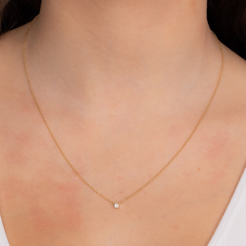 Diamond ct. 0.03-0.08 Round Solitaire Necklace, 14K Gold Micro Diamond Necklace