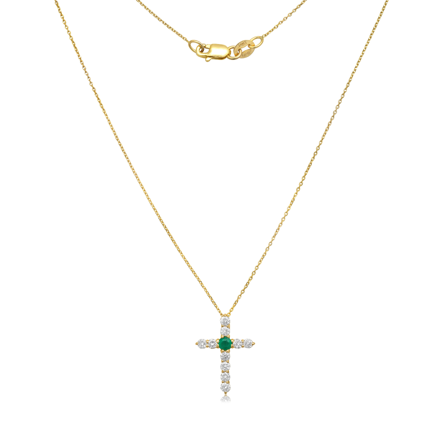 Diamonds and Emerald Cross Necklace (0.45 ct.) in 14K Gold