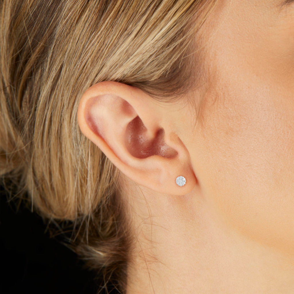14 Karat White Gold Flower Diamond Studs