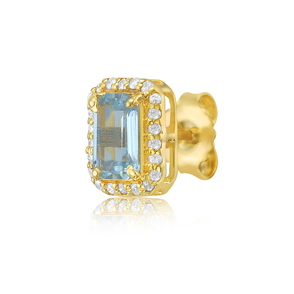 Emerald Cut Aquamarine with Diamond Halo Earrings (1.14 ct.) in 14K Gold