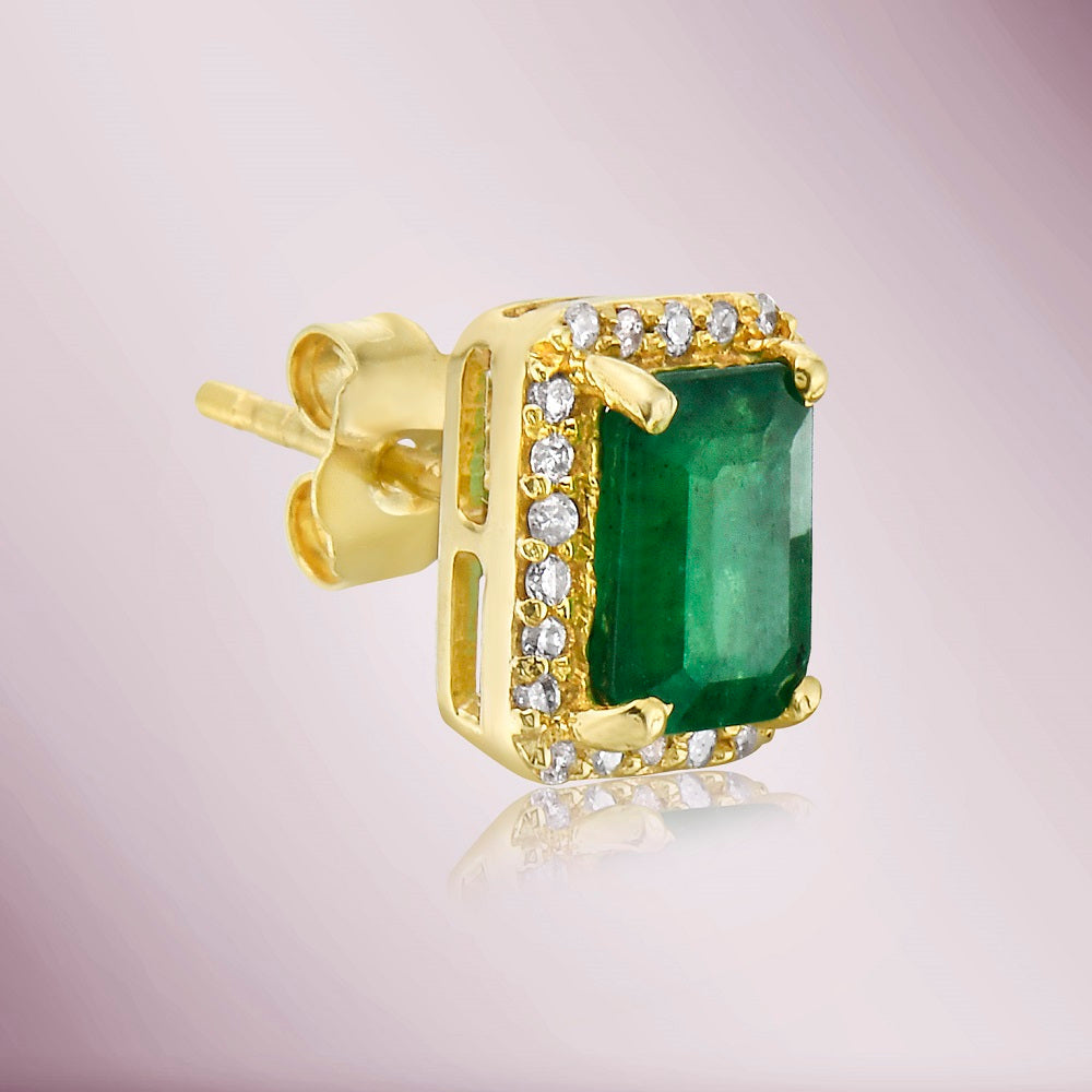 Ready to Ship Emerald Cut Emerald With Diamond Halo Earrings (1.31 ct.) in 14K Gold