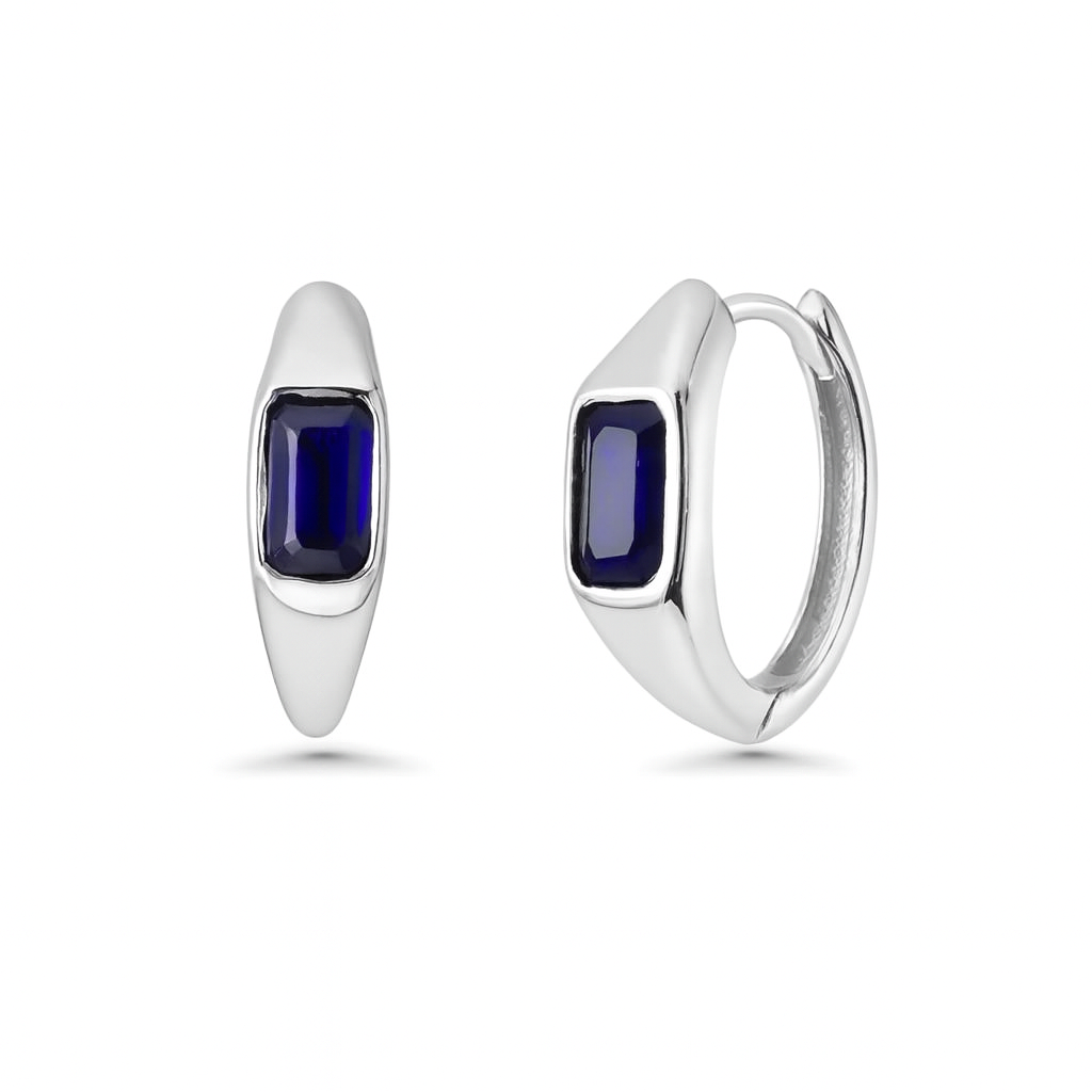 Emerald Cut Blue Sapphire Huggies Earrings (1.00 ct.) in 14K Gold