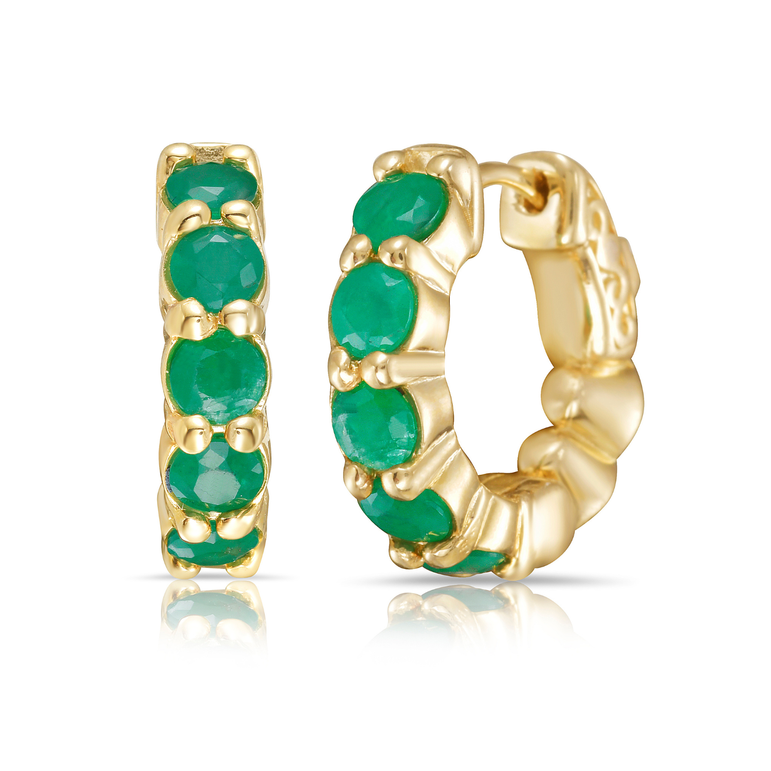 Genuine Emerald Huggies Hoops Earrings (2.00 ct.) in 14K Gold
