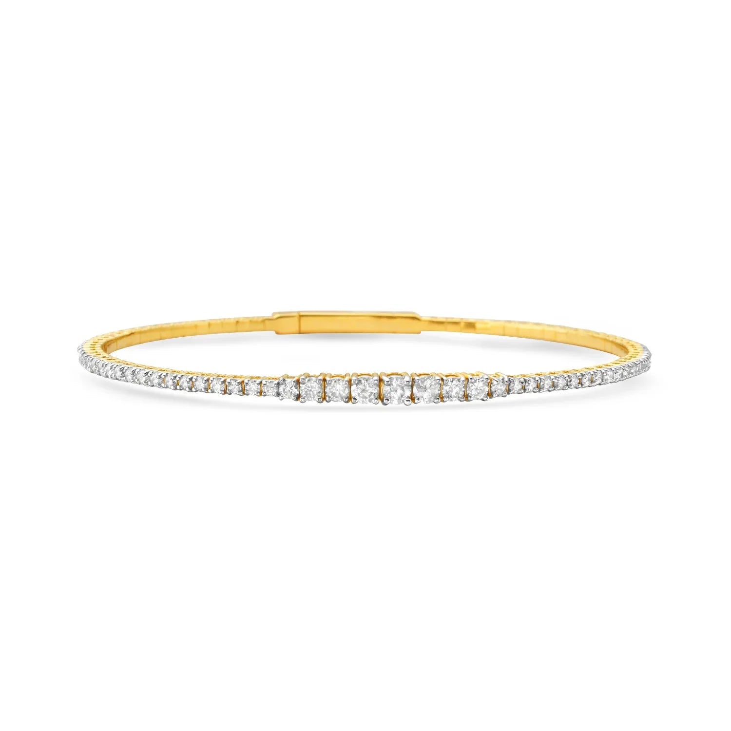 Graduated Diamond Thin Flexible Bangle Bracelet Cuff (1.65 ct.) in 14K Gold