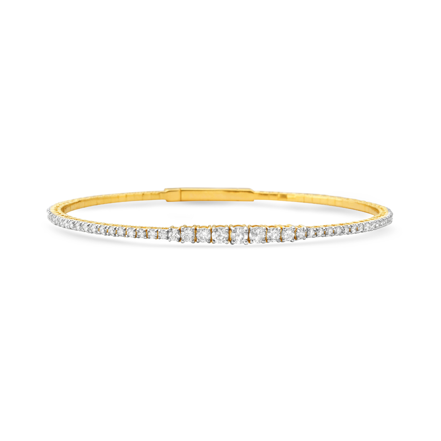 Ready to Ship Graduated Diamond Thin Flexible Bangle Bracelet Cuff (1.65 ct.) in 14K Gold