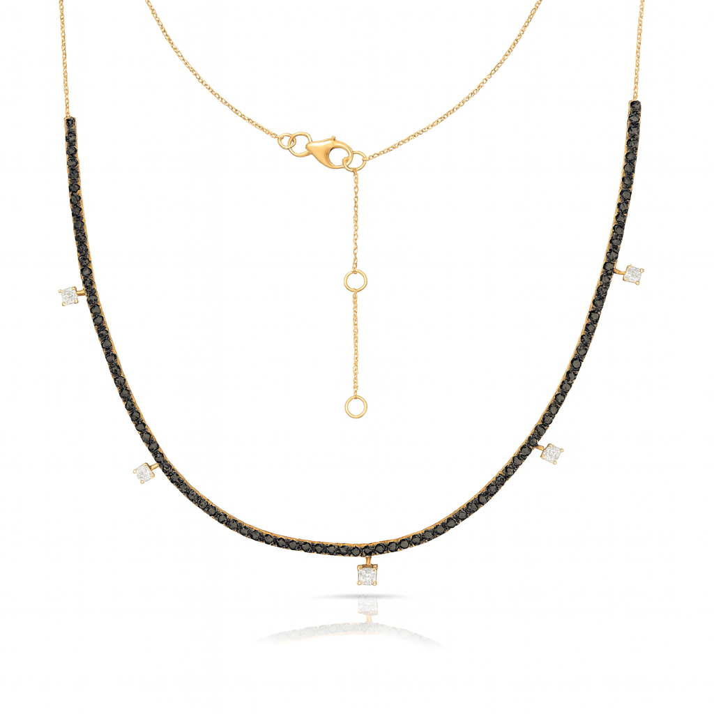 Halfway Black and White Diamond Tennis Necklace (3.80 ct.) 2.50 mm 4-Prongs Setting in 14K Gold