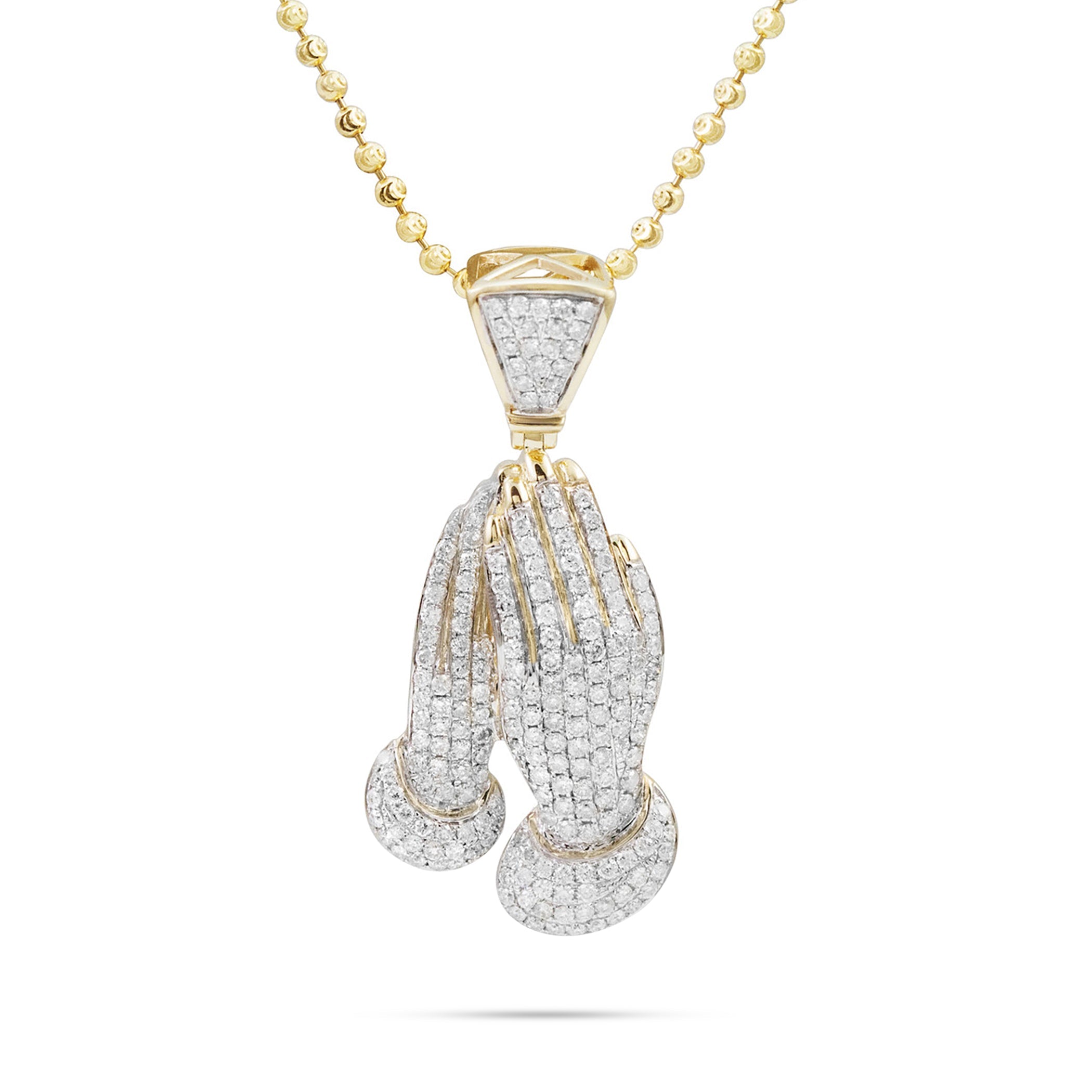 10k Yellow Gold 2ct Diamond Prayer Hand Pendant