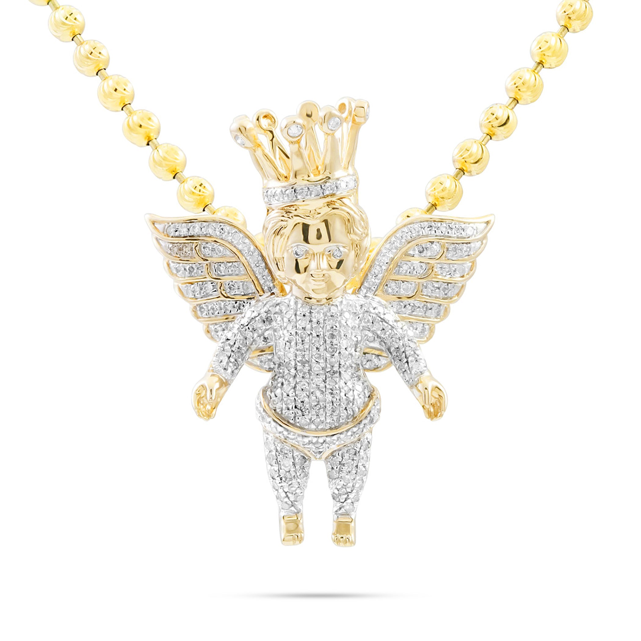 10k Yellow Gold .45ct Diamond Angel with Crown Pendant