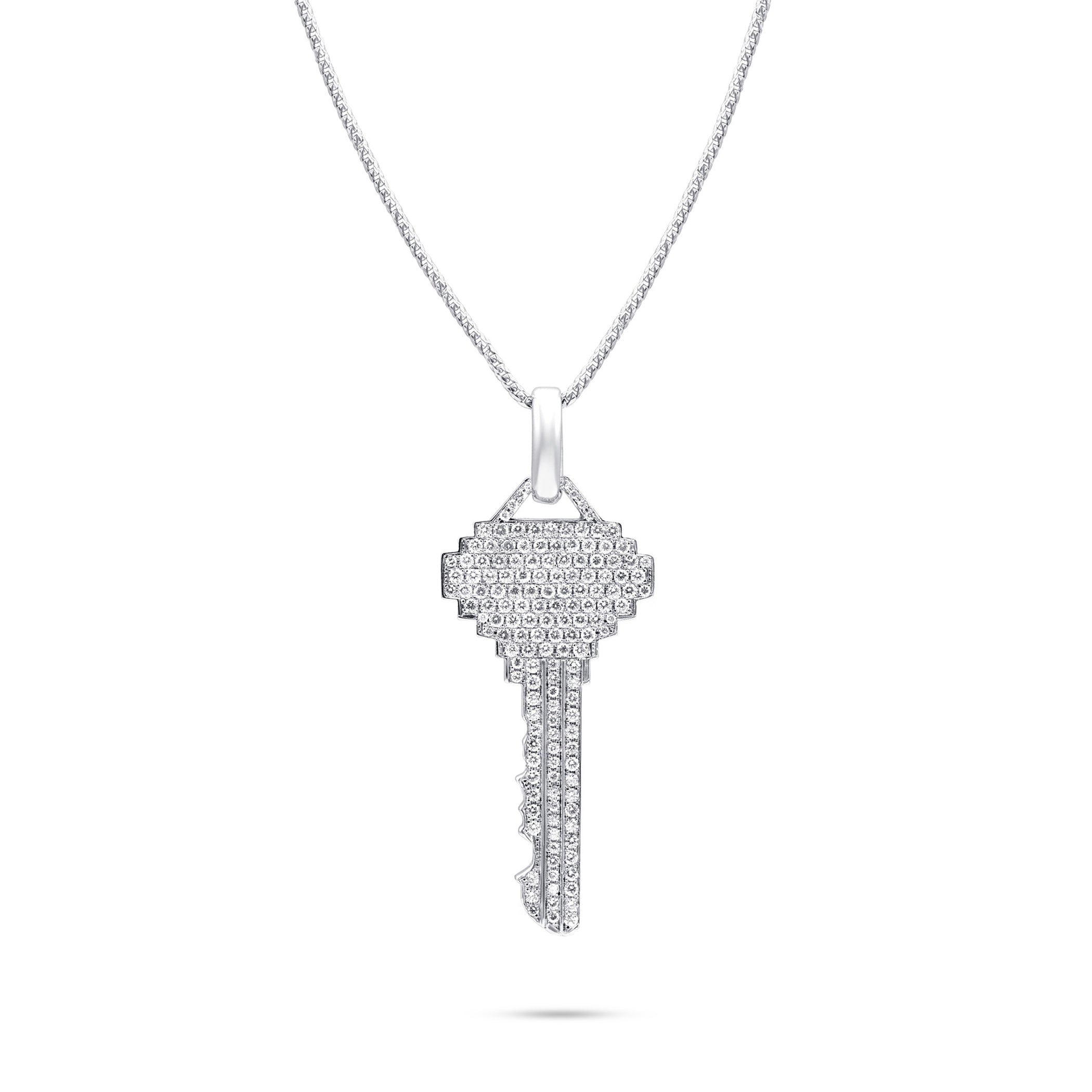 10k White Gold 3.25ct Diamond Key Pendant
