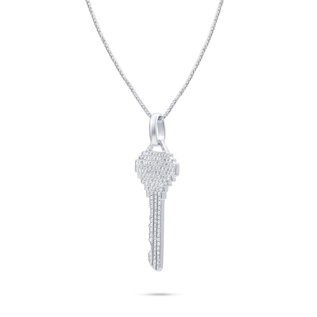10k White Gold 3.25ct Diamond Key Pendant