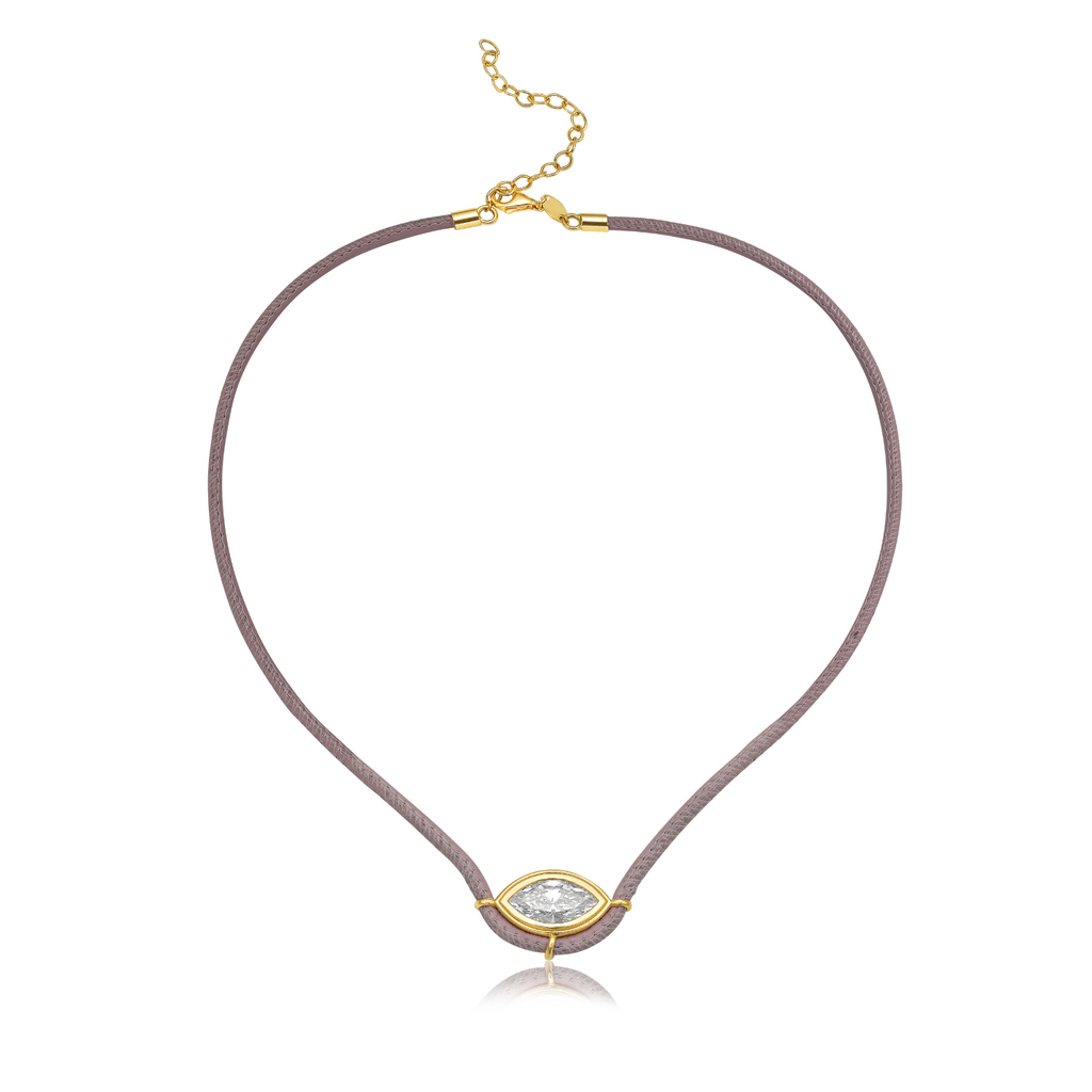 Lab Grown Diamond Marquise Cut (1.50 ct.) Made in Italy Leather Pendant Necklace