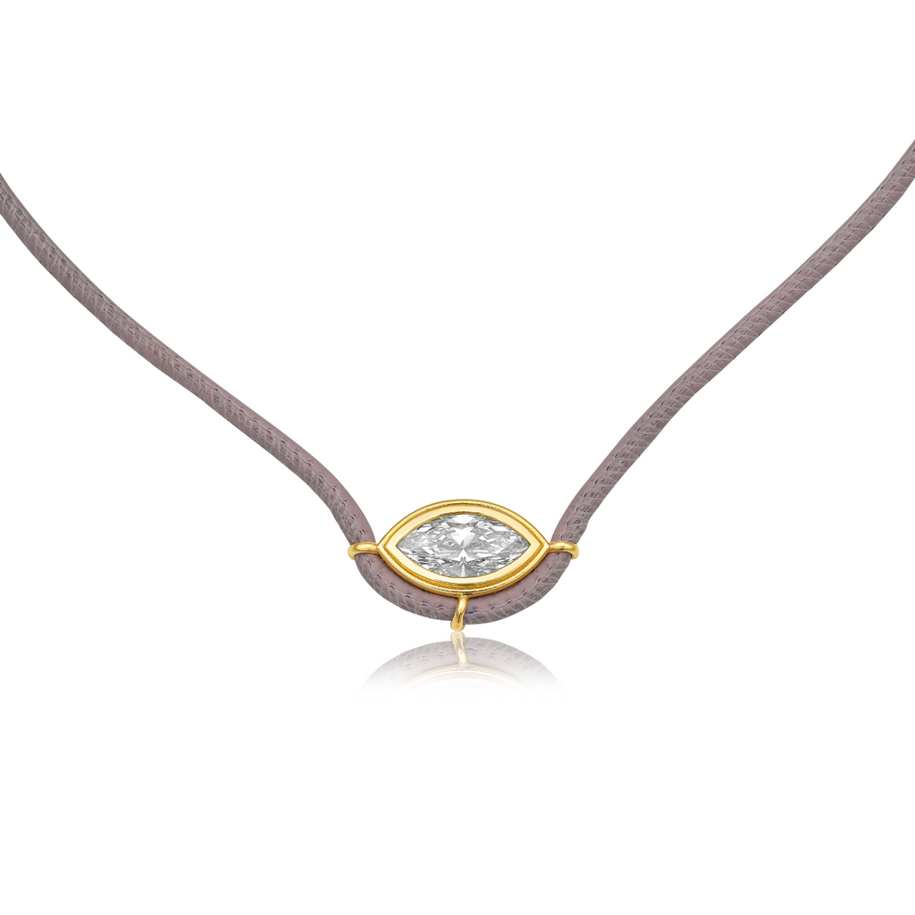Lab Grown Diamond Marquise Cut (1.50 ct.) Made in Italy Leather Pendant Necklace