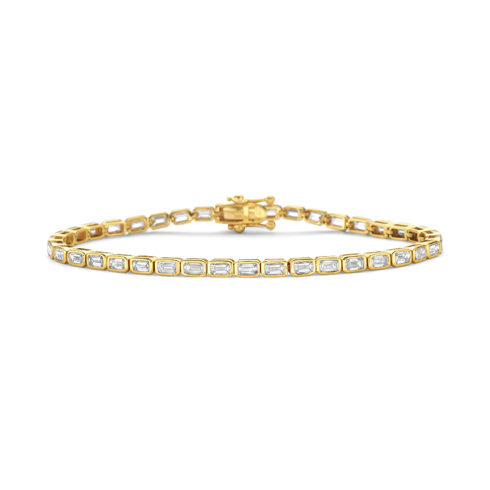 Lab Grown Emerald Cut Diamond East-West Tennis Bracelet (4.00 ct.) Bezel Setting in 14K Gold