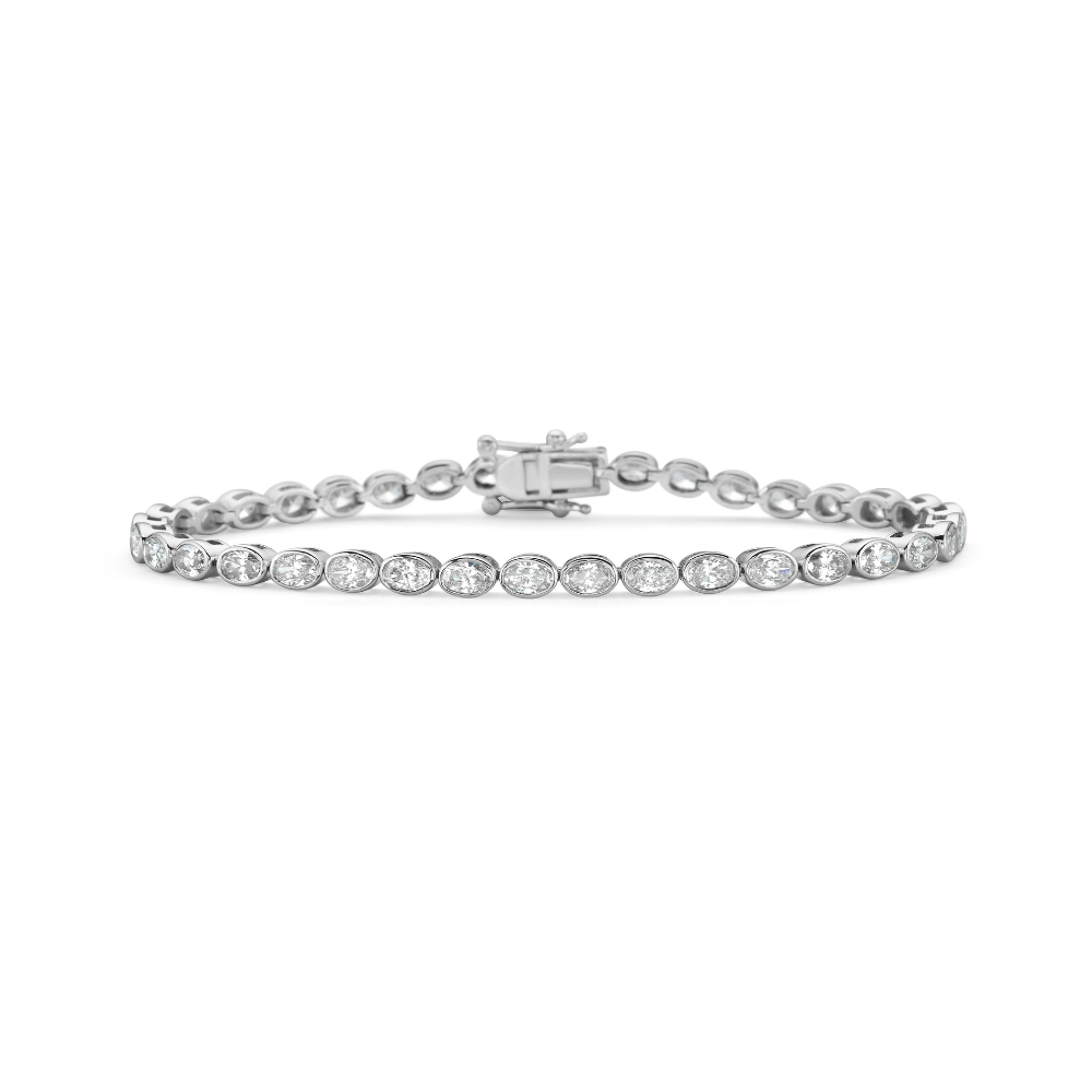 Lab Grown Oval Cut Diamond East-West Tennis Bracelet (4.00 ct.) Bezel Setting in 14K Gold