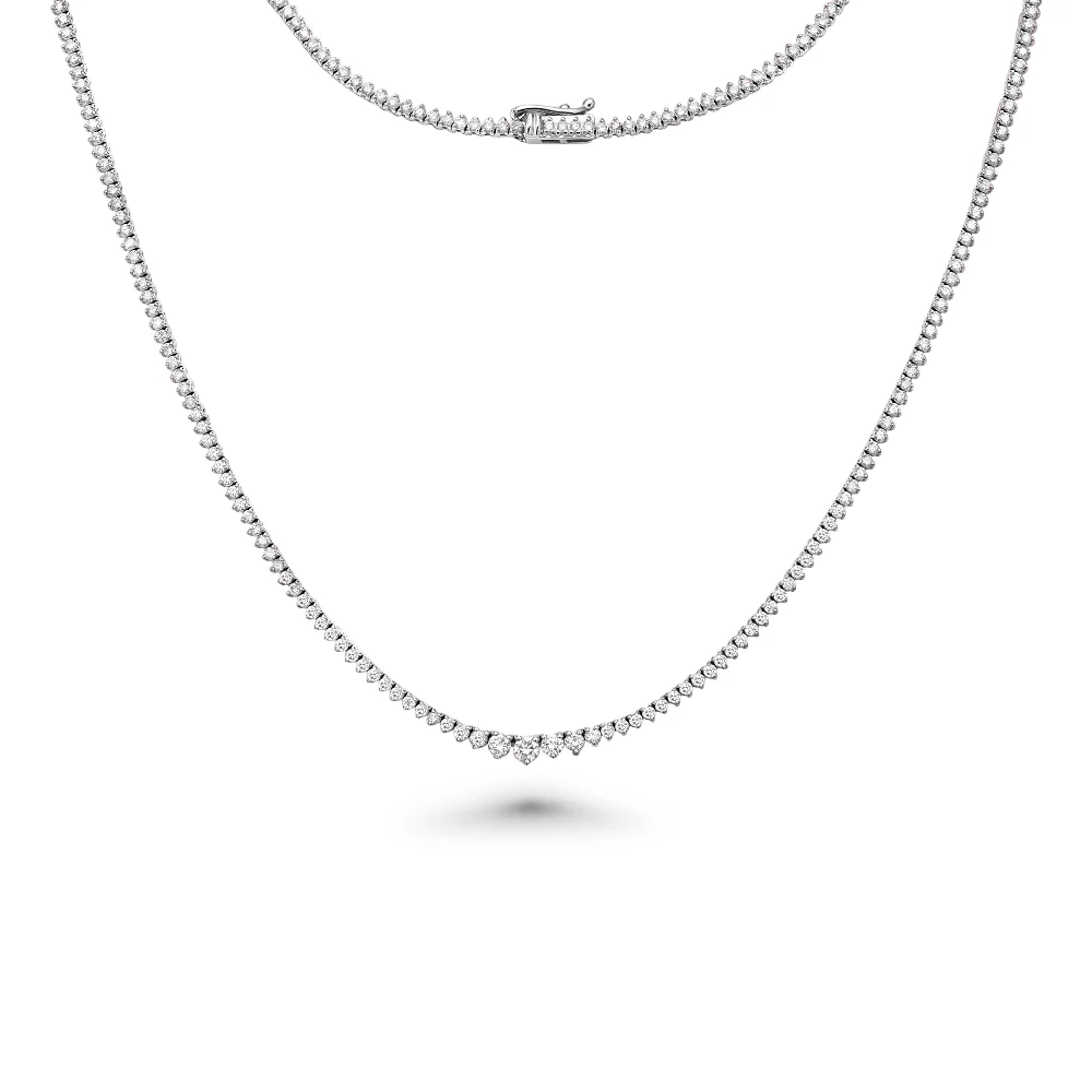 Lab Grown Riviera Diamond Tennis Necklace (10.00 ct.) 2.25mm to 5.90mm 3-Prongs Setting in 14K Gold