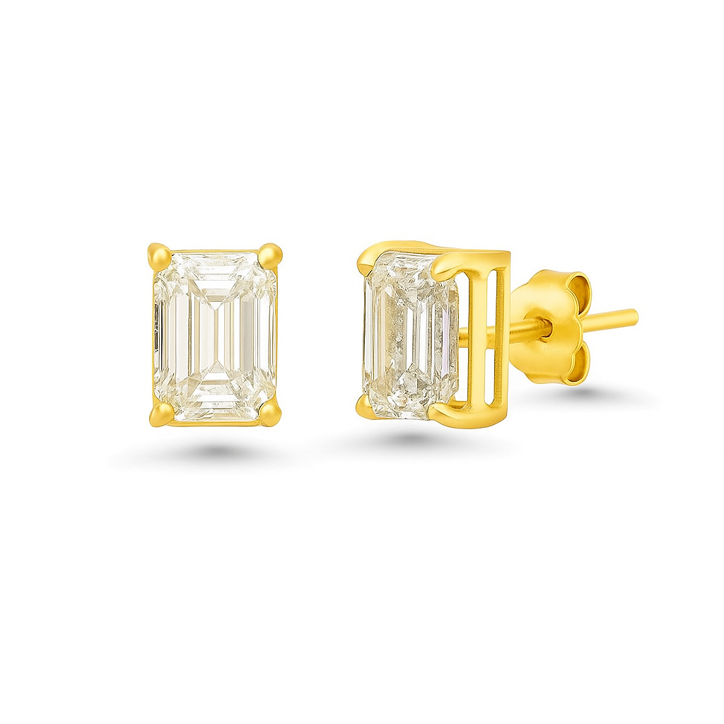 Lab Grown Diamond Emerald Cut Rectangular Studs Earrings (2.00 ct.) in 14K Gold