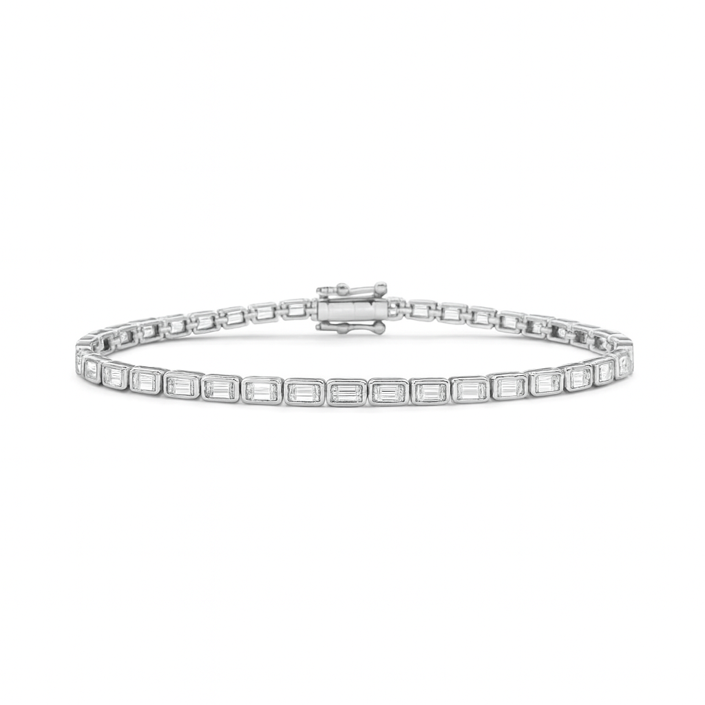 Lab Grown Emerald Cut Diamond East-West Tennis Bracelet (4.00 ct.) Bezel Setting in 14K Gold