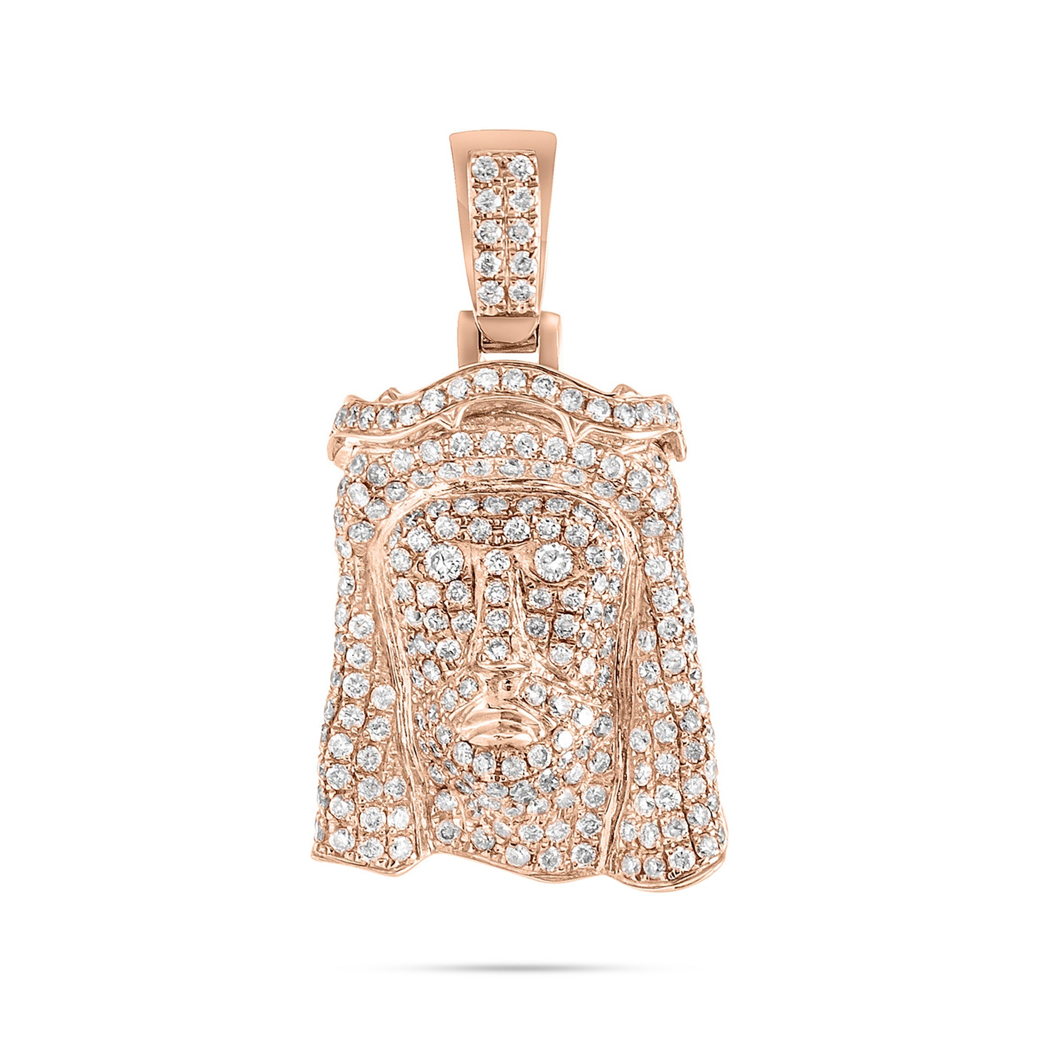 10k Rose Gold 3ct Diamond Micro Jesus Head Pendant