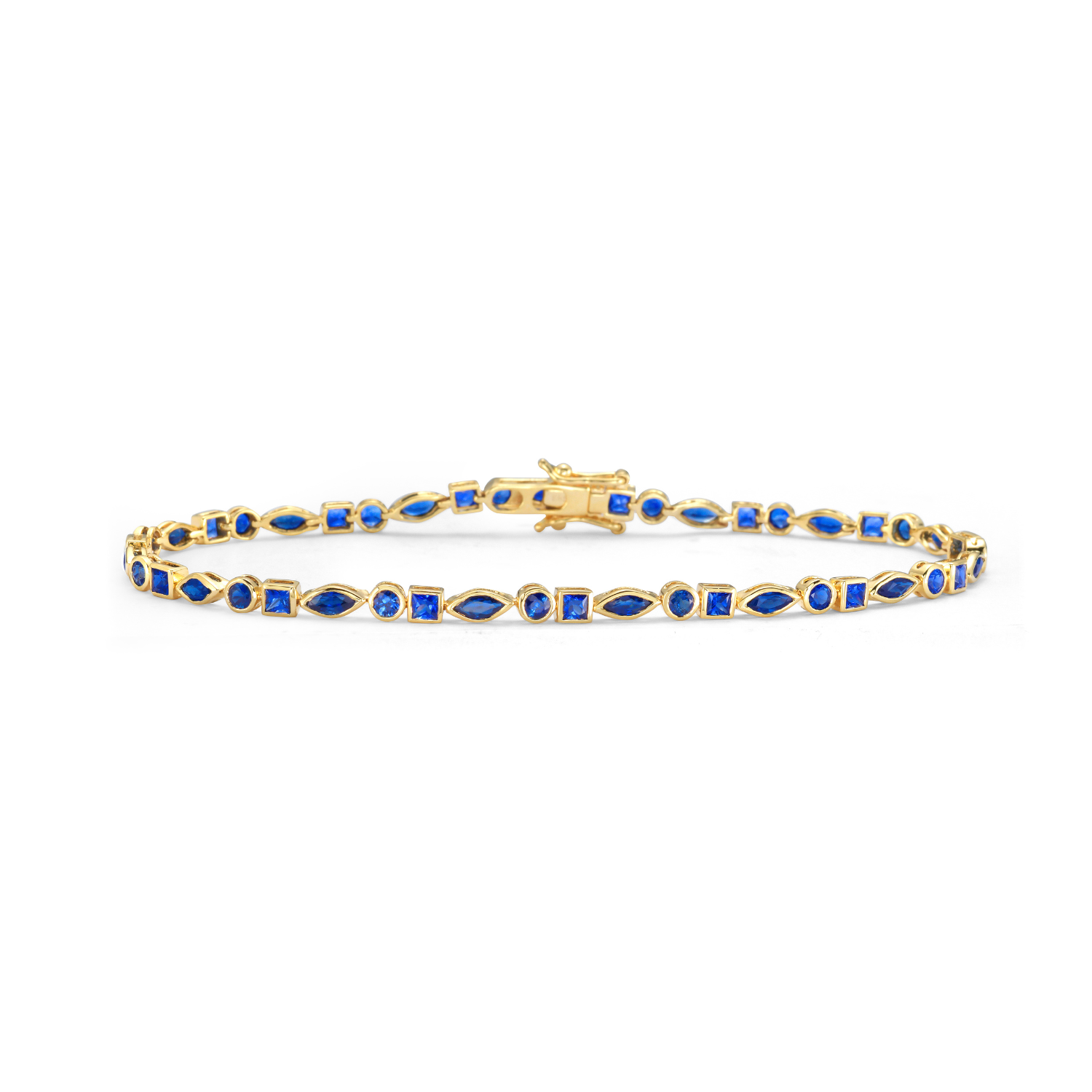 Multi Shape Sapphire Bezel Setting Tennis Bracelet (3.50 ct.) in 14K Gold