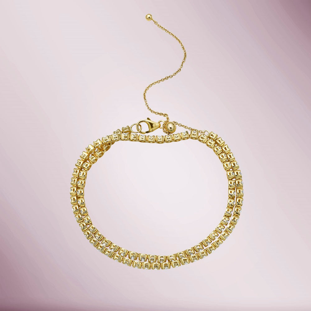 Multiway Diamond Tennis Choker Necklace + Double Wrap Bracelet, (2.53 ct.) Buttercup Setting in 14K Gold