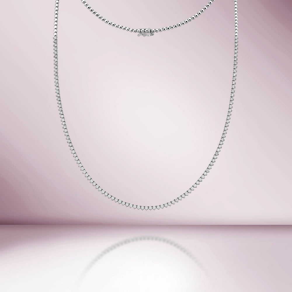 HalfWay Diamond Tennis Necklace ( 3.50 ct.) 2 mm 3-Prongs Setting in 14K Gold