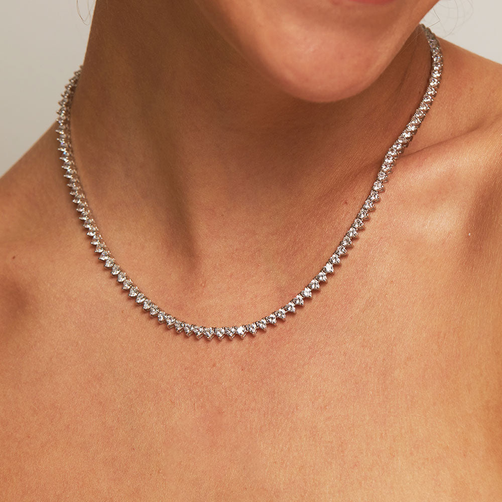 Diamond Tennis Necklace (13.00 ct.) 3 mm 3-Prongs Setting in 14K Gold