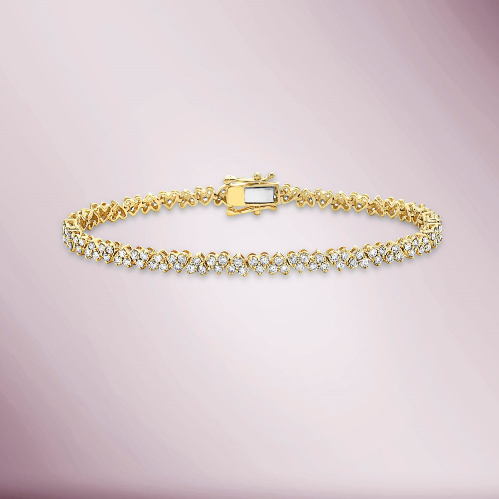 Diamond Upside-Down Heart Shape Tennis Bracelet (2.75 ct.) in 14K Gold
