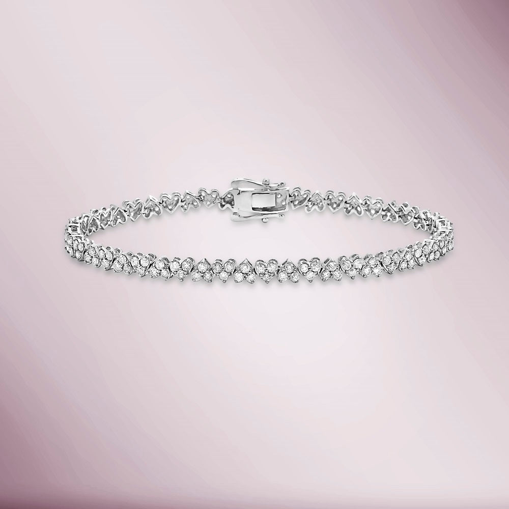 Diamond Upside-Down Heart Shape Tennis Bracelet (2.75 ct.) in 14K Gold