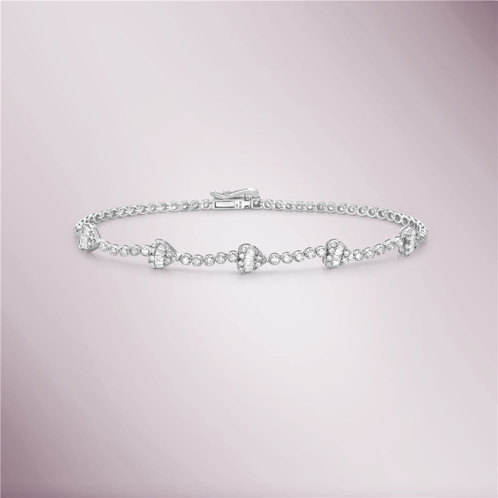Round & Baguette Diamonds Heart Shape Tennis Bracelet (1.15 ct.) in 14K Gold