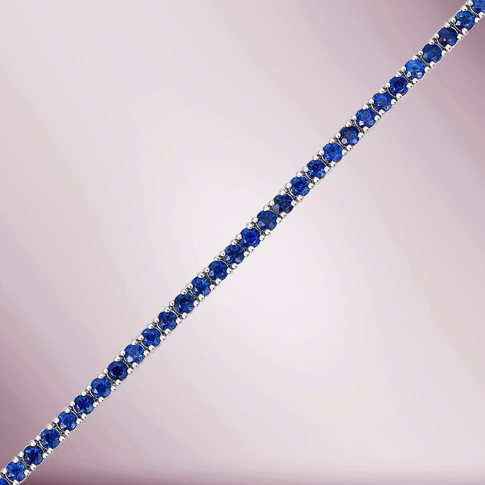 Blue Sapphire Tennis Bracelet (7.29 ct.) 3.00 mm 4-Prongs Setting in 18K Gold