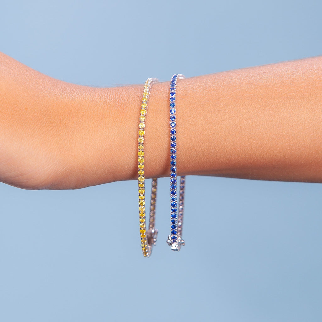 Blue Sapphire Tennis Bracelet (7.29 ct.) 3.00 mm 4-Prongs Setting in 18K Gold