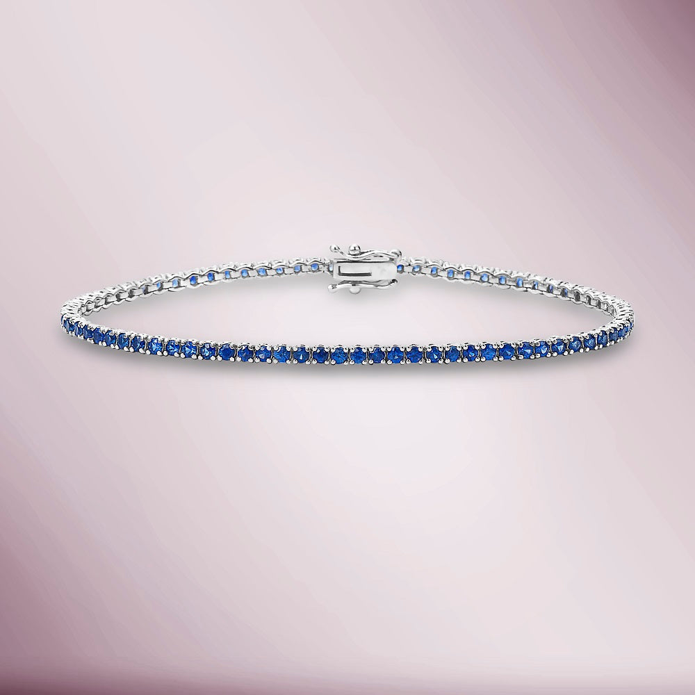 Blue Sapphire Tennis Bracelet (7.29 ct.) 3.00 mm 4-Prongs Setting in 18K Gold