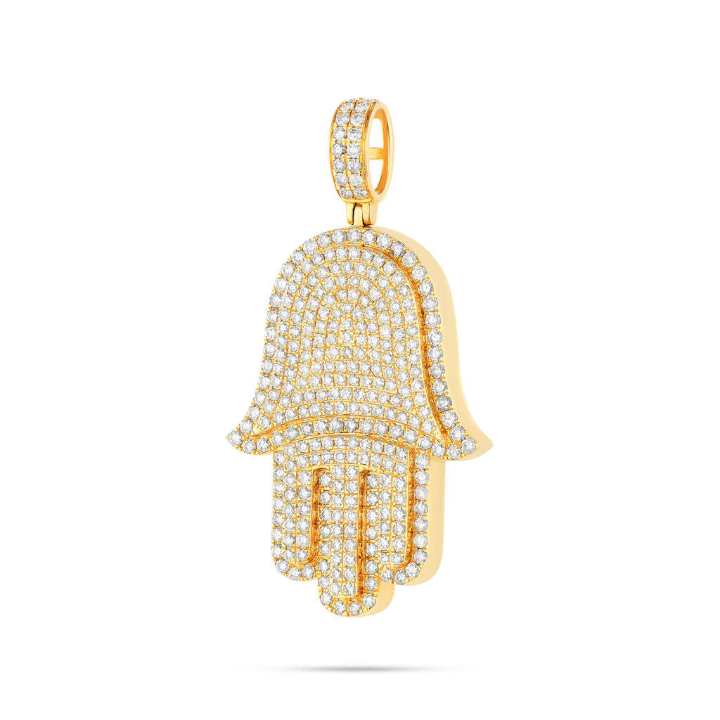 14K Gold Large Diamond Hamsa Pendant