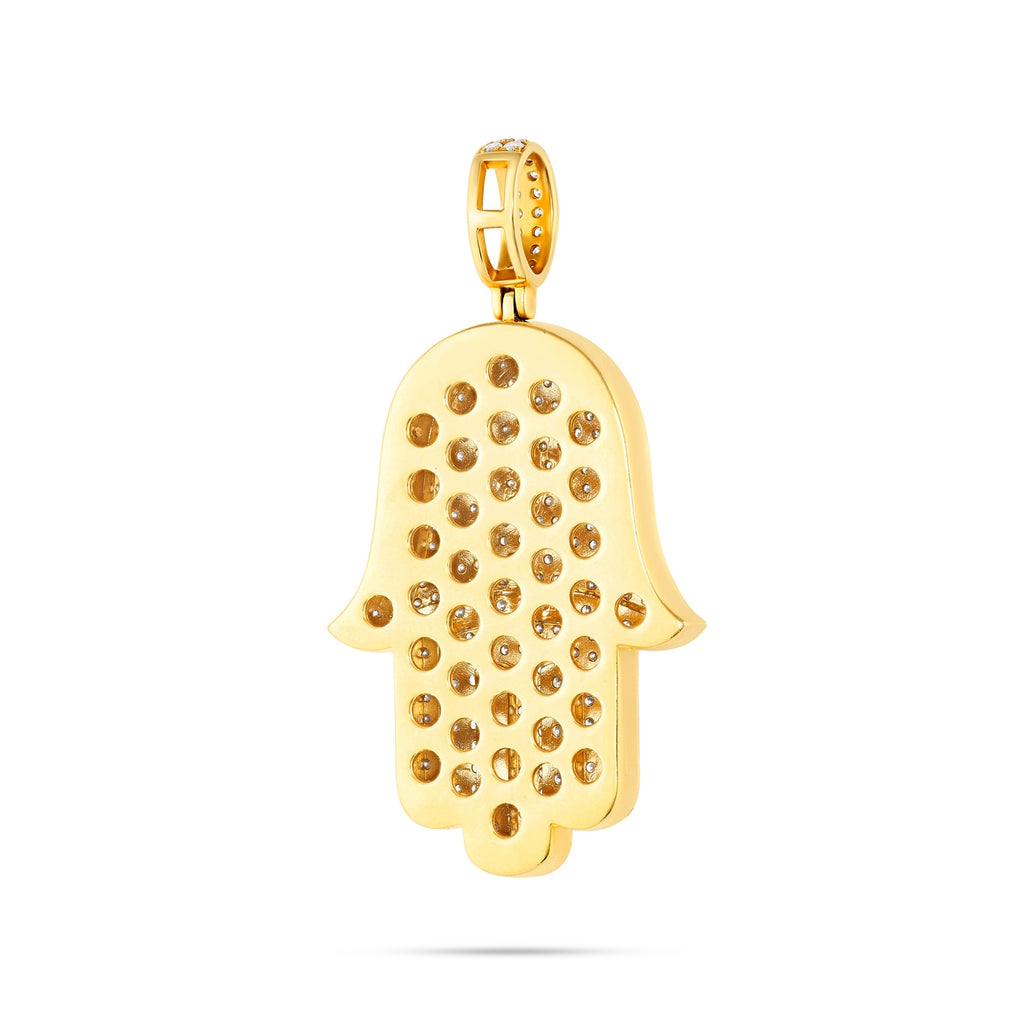 14K Gold Large Diamond Hamsa Pendant