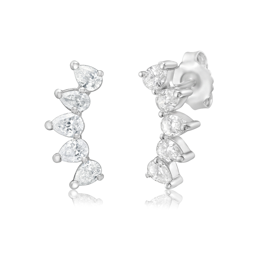 Pear Shape Diamond Curve Earrings (0.70 ct.) in 14K Gold