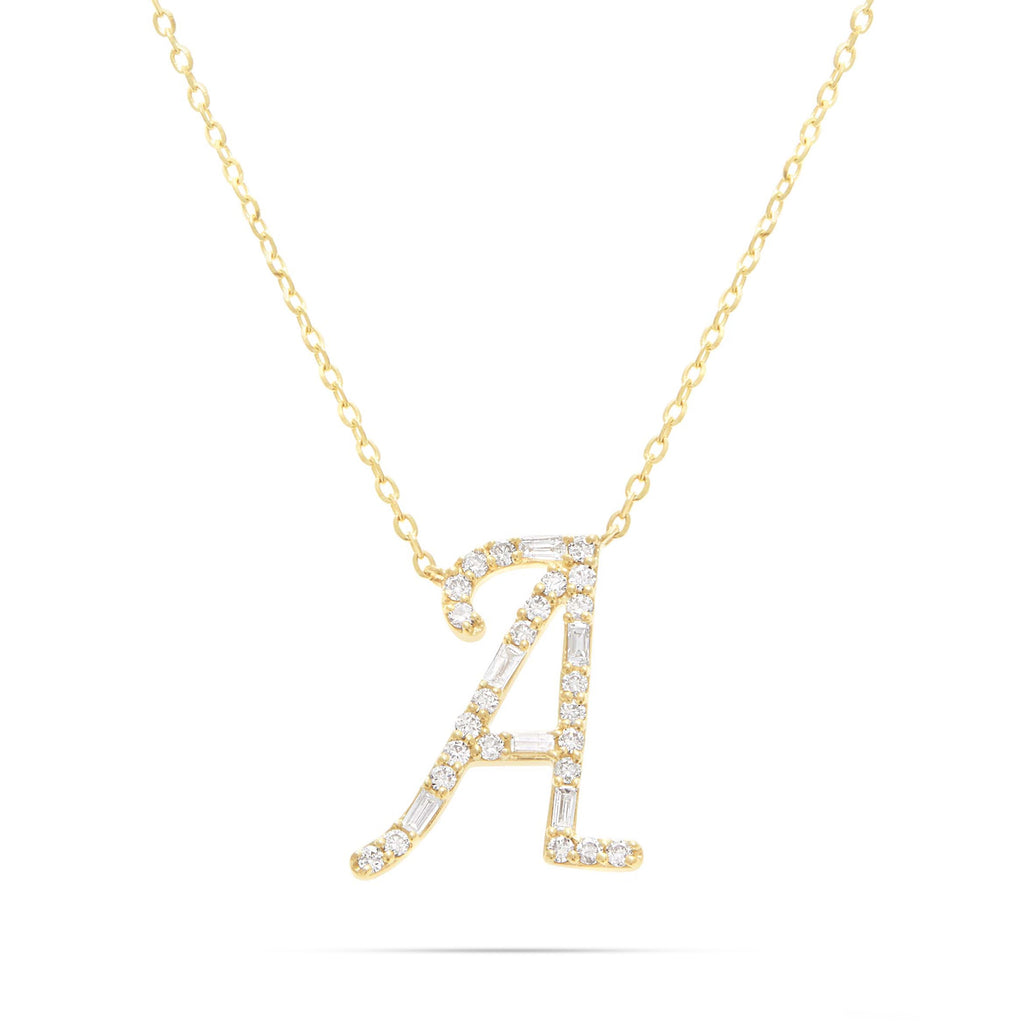 10K Gold 1.75ct Baguette & Round Diamond Initial Necklace