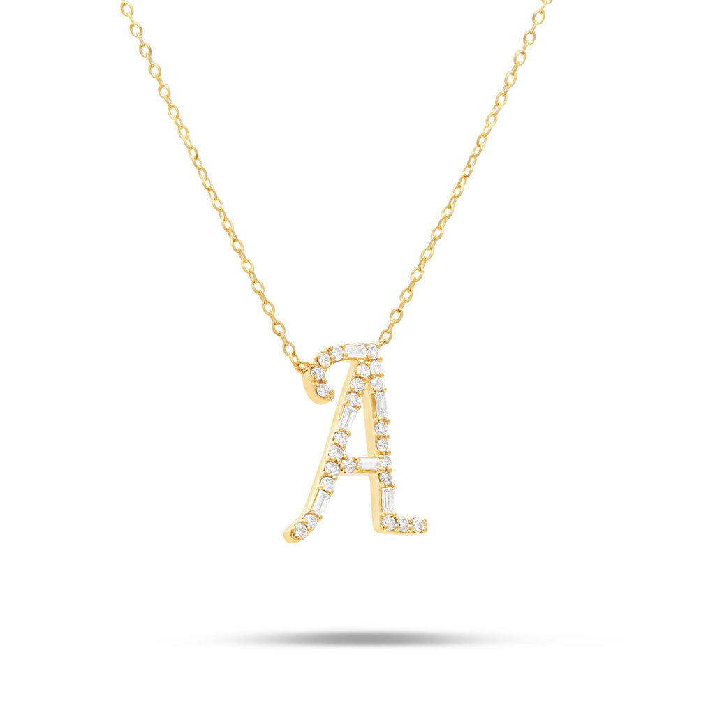 10K Gold 1.75ct Baguette & Round Diamond Initial Necklace