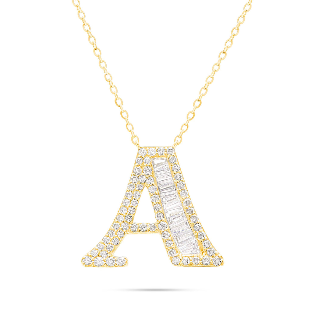 10K Gold 2.40ct Baguette & Round Diamond Initial Necklace