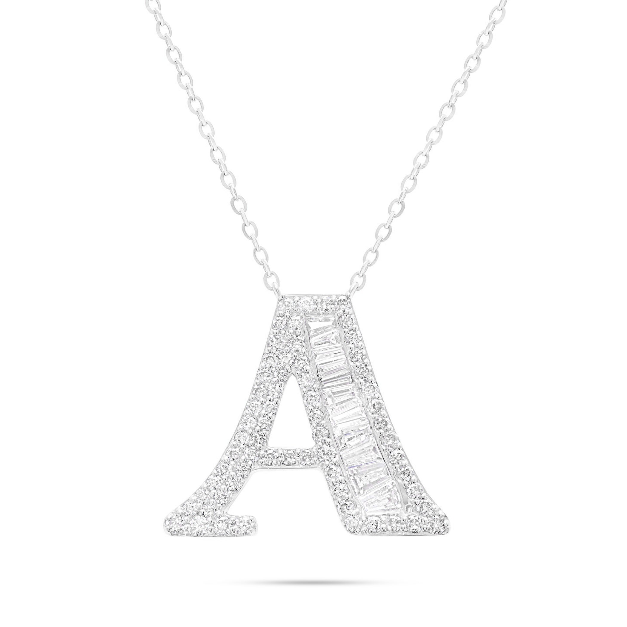 10K Gold 2.40ct Baguette & Round Diamond Initial Necklace