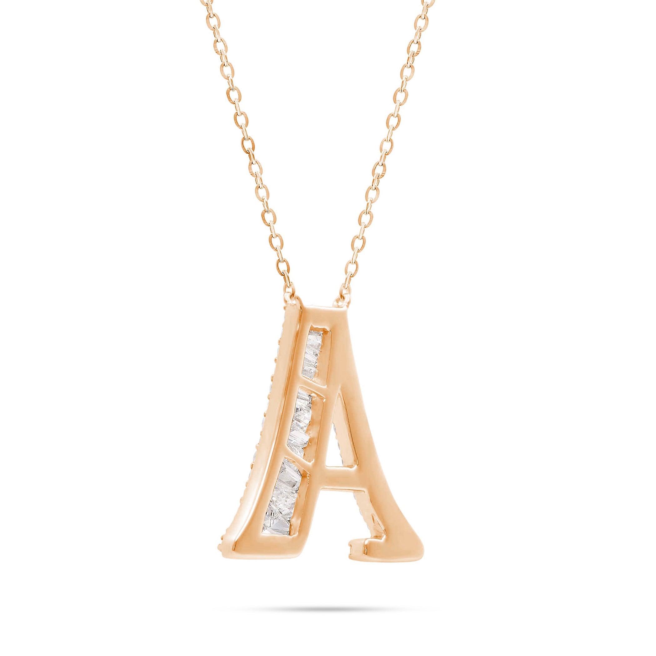 10K Gold 2.40ct Baguette & Round Diamond Initial Necklace