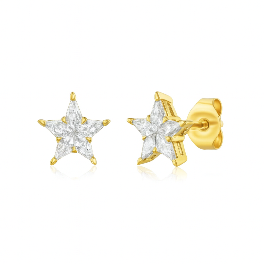 Pie Cut Diamond Star Shape Earrings (0.36 ct.) in 14K Gold
