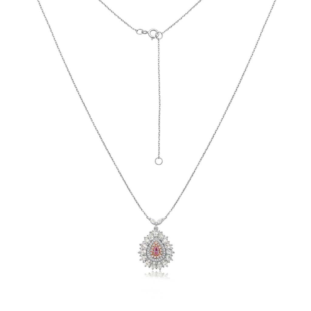 Pink Diamond Triple Halo Pair Shape Necklace (1.20 ct.) in 14K Gold
