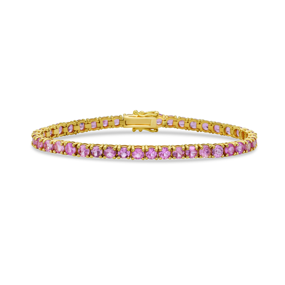 Pink Sapphires Tennis Bracelet (9.00 ct.) 4-Prongs Setting in 14K Gold