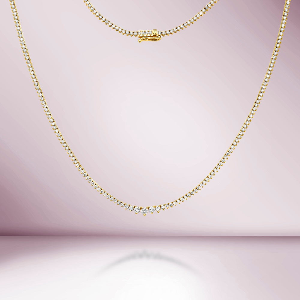 Ready to Ship Riviera Diamond Tennis Necklace (3.50 ct.) 1.90 mm to 2.90 mm 3-Prongs Setting in 14K Gold