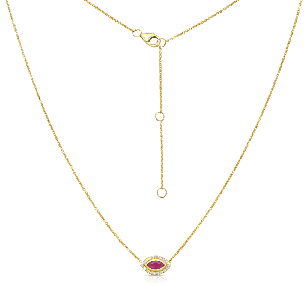 Ruby & Diamond Mini Evil Eye Pendant Necklace (0.50 tcw.) in 14K Gold