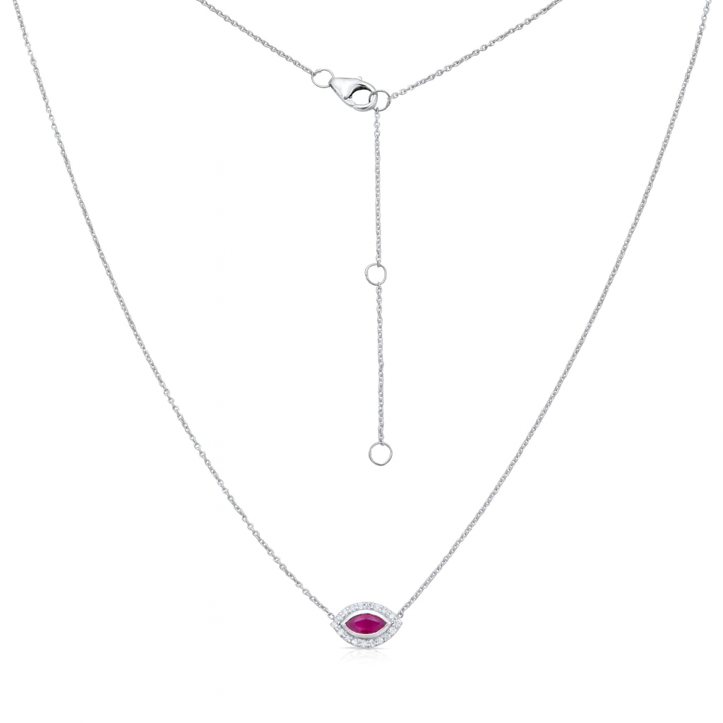 Ruby & Diamond Mini Evil Eye Pendant Necklace (0.50 tcw.) in 14K Gold