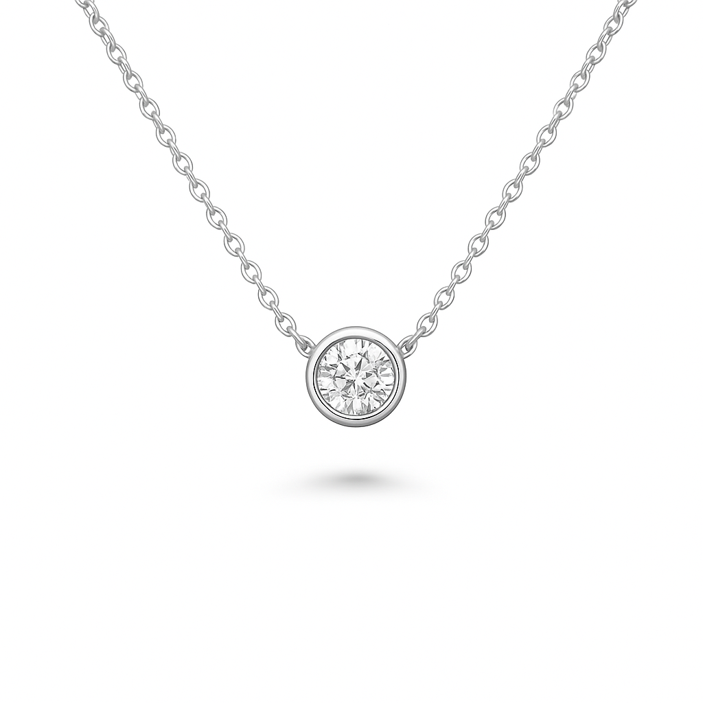 Solitaire Diamond Chain Necklace (0.25 ct.) Bezel Set in 14K Gold