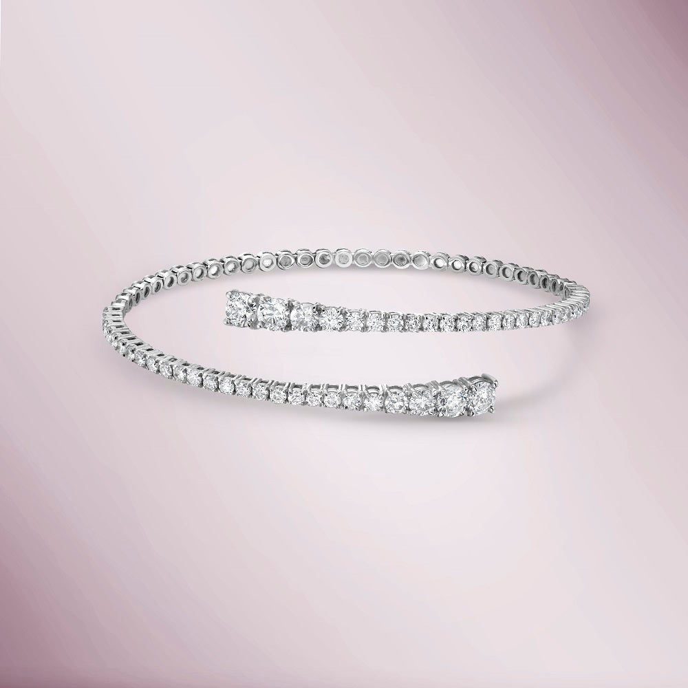 Ready to Ship Spiral Flexible Graduated Diamond Bangle Bracelet (3.50 ct.) 4-Prongs Setting in 14K Gold