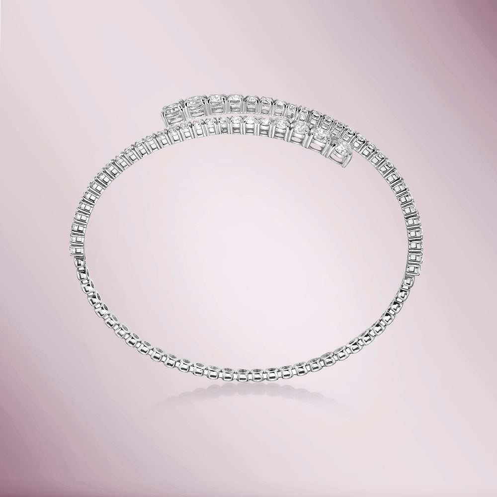 Ready to Ship Spiral Flexible Graduated Diamond Bangle Bracelet (3.50 ct.) 4-Prongs Setting in 14K Gold